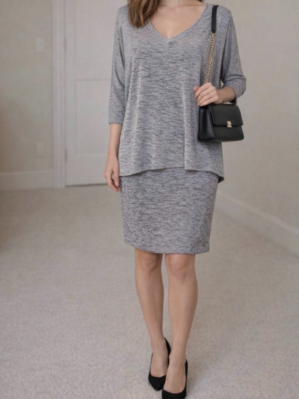 Joseph Ribkoff Gray Knit 2 Piece Layered Dress Women’s Size 6